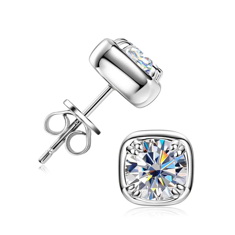 6.5mm 1ct Round Moissanite Stud Earrings 925 Sterling Silver Square Setting