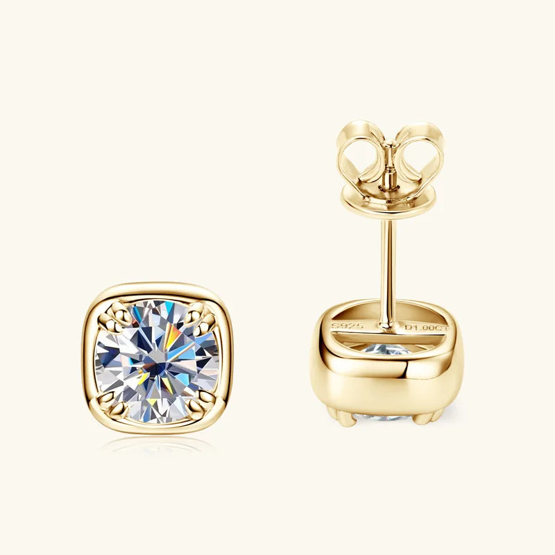 6.5mm 1ct Round Moissanite Stud Earrings 925 Sterling Silver Square Setting