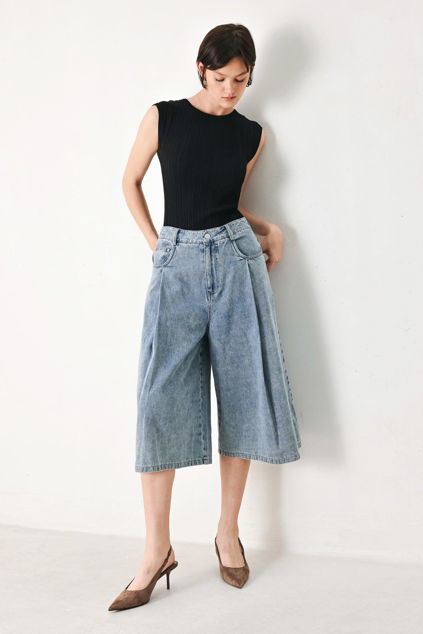 [PREORDER] SKY CHARMER DENIM CULOTTE PANTS